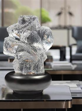 现代创意透明树脂雕塑树叶石头摆件酒店会所售楼处客厅玄关装饰品