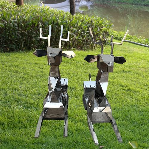 不锈钢金属梅花鹿雕塑大型园林景观公园几何切面多面鹿雕塑造型