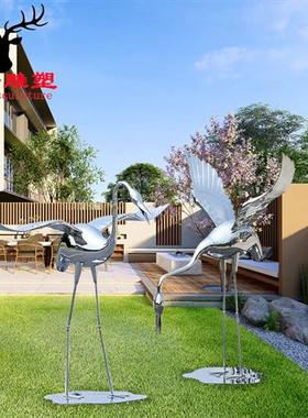 不锈钢仙鹤火烈鸟雕塑定制售楼处庭院水池景观园林抽象工艺品摆件