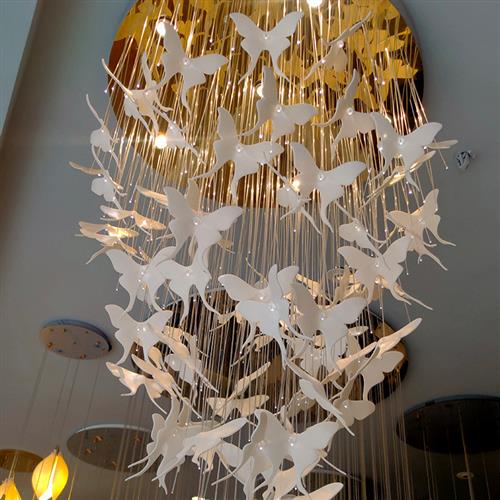 后现代简约创意设计师个性别墅售客厅楼部蝴蝶陶瓷发光光纤吊灯