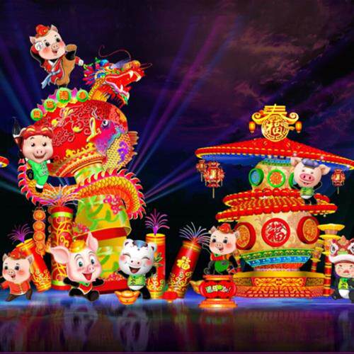 大型春节灯会彩灯亮化灯光秀动物造型内透光LED发光灯组户外展览