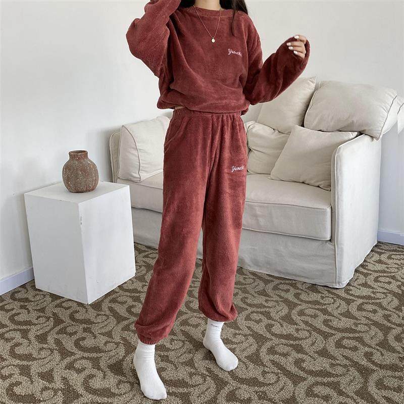 冬季加厚情侣暖暖套装休闲运动珊瑚绒加厚保暖套装居家服外穿百搭