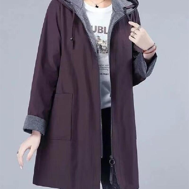 特大码女装300斤胖mm风衣女中长款百搭洋气妈妈装连帽宽松外套潮