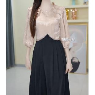 靓利永红气质七分袖连衣裙女早秋2025新款爆款时尚洋气遮肚阔太太