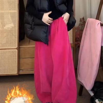 美拉德阔腿裤女加绒加厚2024新款秋冬宽松遮胯高腰休闲裤百搭卫裤