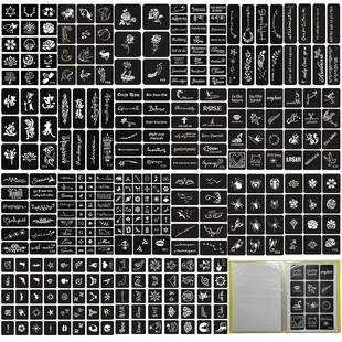 素 337张镂空模板20页带背胶人体彩绘海娜艺术册子文字花卉时尚 元