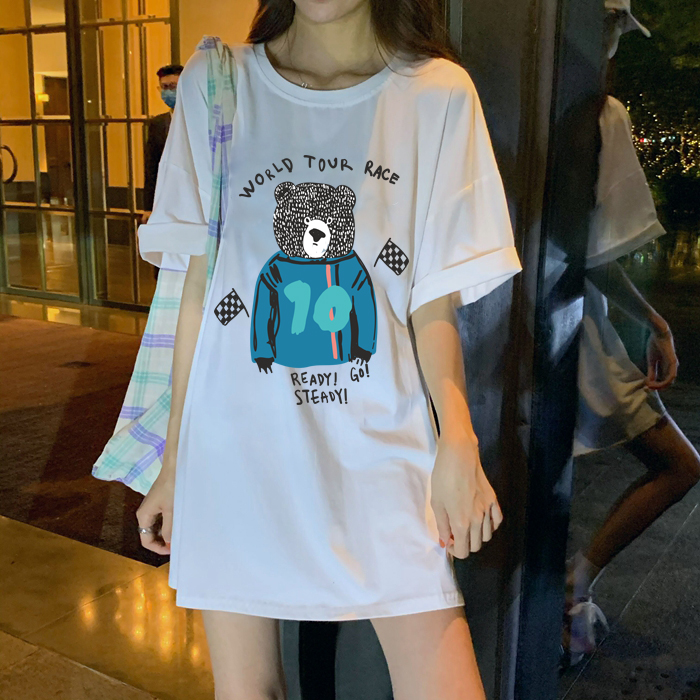 純棉可愛熊寬鬆慵懶減齡百搭印花短袖恤