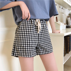 Super fire Harajuku black and white check shorts women's summer loose national trend high waist SLIM STRAIGHT pants