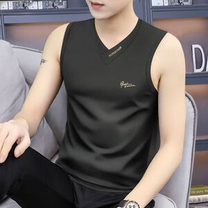 高品质新款薄款莫代尔V领背心男士无袖坎肩运动修身潮流冰丝男装