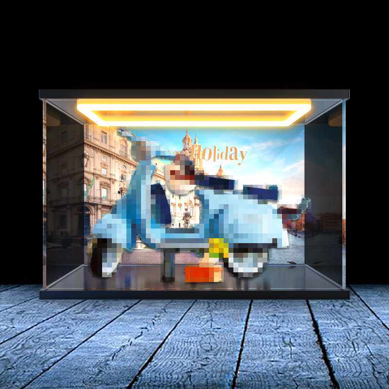 适用10298Vespa韦士柏摩托踏板车罗马假日积木回灯款亚克力收纳盒