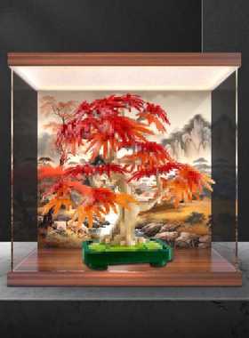 适用花植系列10348红枫盆景积木拼装模型摆件亚克力灯箱款收纳盒