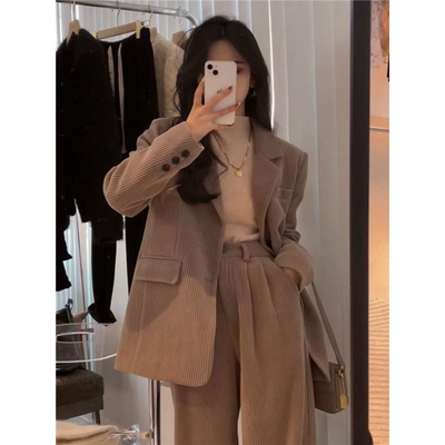 春秋季搭配一整套韩剧女主名媛小洋装高级感小香风职业两件套装裤