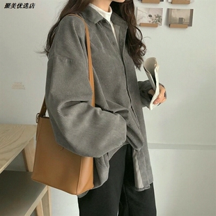 鬼马女外套少女ulzzang宽松系慵懒迷春系秋日灯芯绒长袖衬衫2026