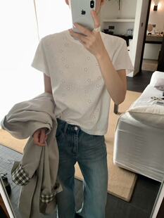 提花刺绣百搭圆领宽松显瘦短袖 moon定制款 T恤女 About 轻雾松风