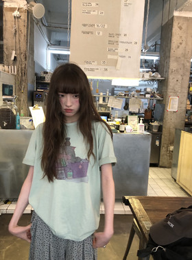 泡澡大脸猫！H.one 韩系趣味卡通印花宽松显瘦圆领短袖T恤女上衣