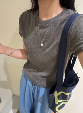 万能搭！COMMA 韩系简约正肩圆领显瘦百搭短袖T恤女薄款打底上衣