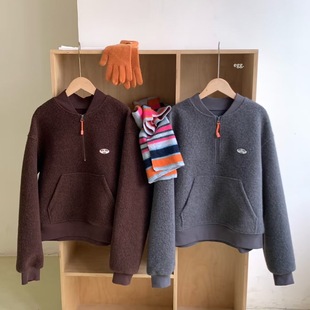 自由轨迹 韩系简约百搭显瘦立领半拉链加绒加厚卫衣外套 egg正品