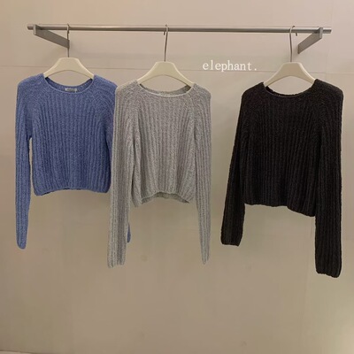 韩系极简松散感软糯宽松短毛衣女