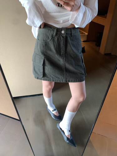 复古工装高腰显瘦牛仔半身短裙