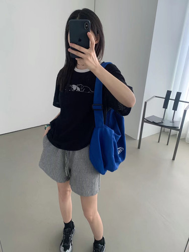 极简线条小狗撞色印花透气短袖T