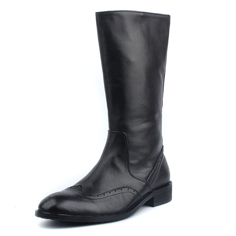 时尚帅气雕花高筒男皮靴正品真皮高帮牛仔靴男靴潮流休闲马丁靴男