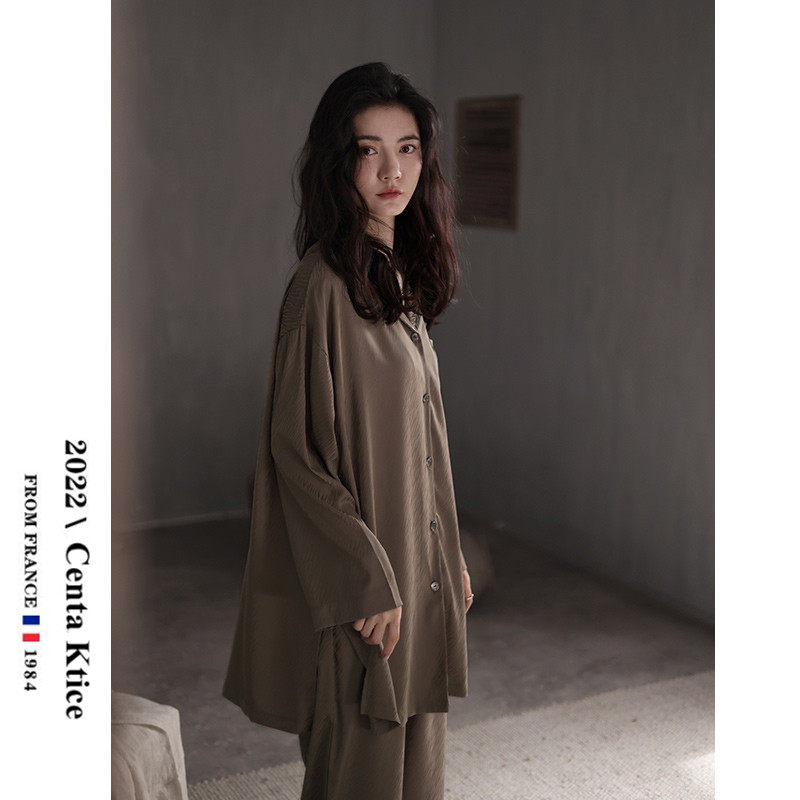 프랑스어 CENTA KTICE 여름 얇은 잠옷 여성 카디건 긴 소매 얼음 실크 여성 패션 HOMEWEAR 봄