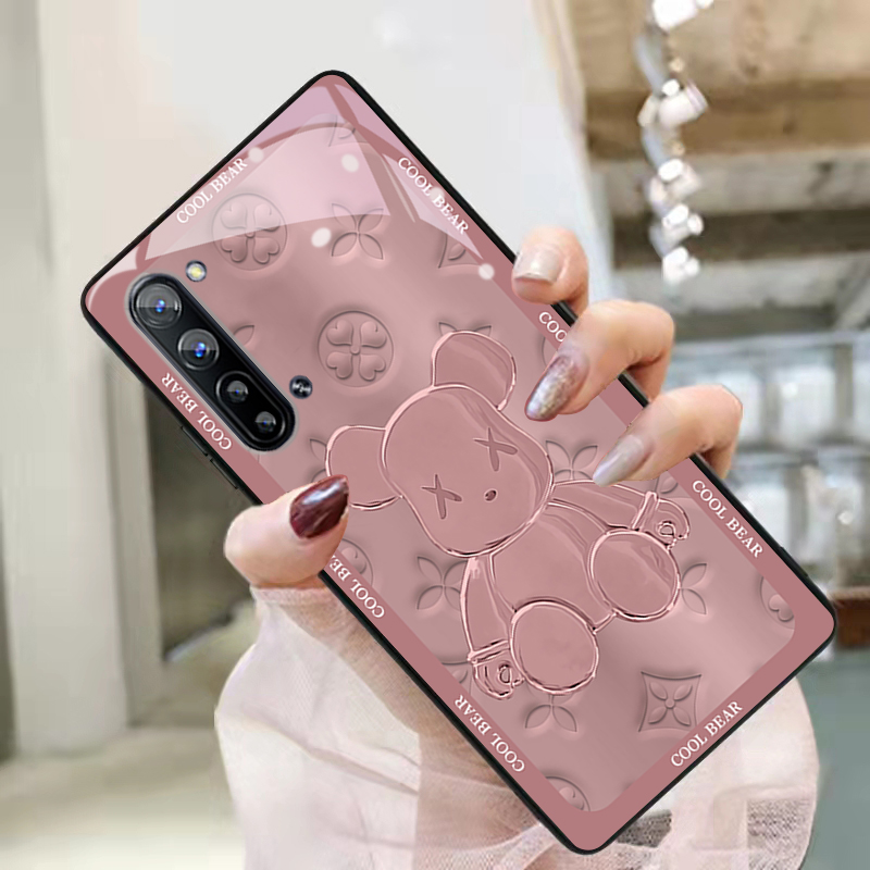 高端压花熊适用oppoReno3手机壳RenoAce2女网红潮牌新款reno2Z钢化玻璃防摔reno3pro镜头全包软边硅胶保护套 3C数码配件 手机保护套/壳 原图主图