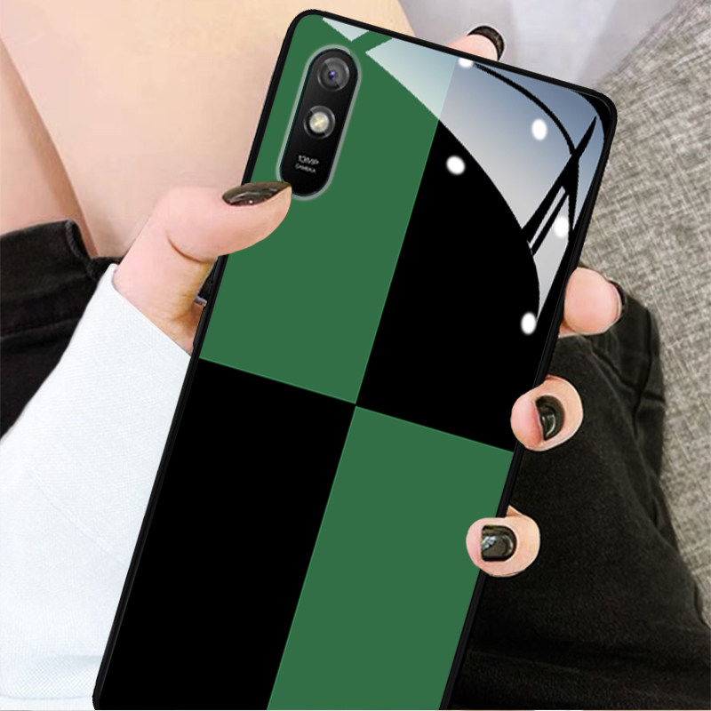 简约黑绿格适用红米9a手机壳女潮牌新款红米10x创意网红8a镜头全包7a