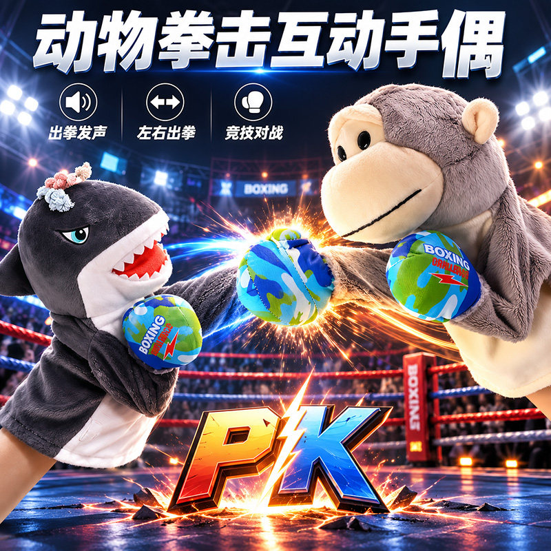 鲨鱼拳击手偶猴子玩偶毛绒公仔