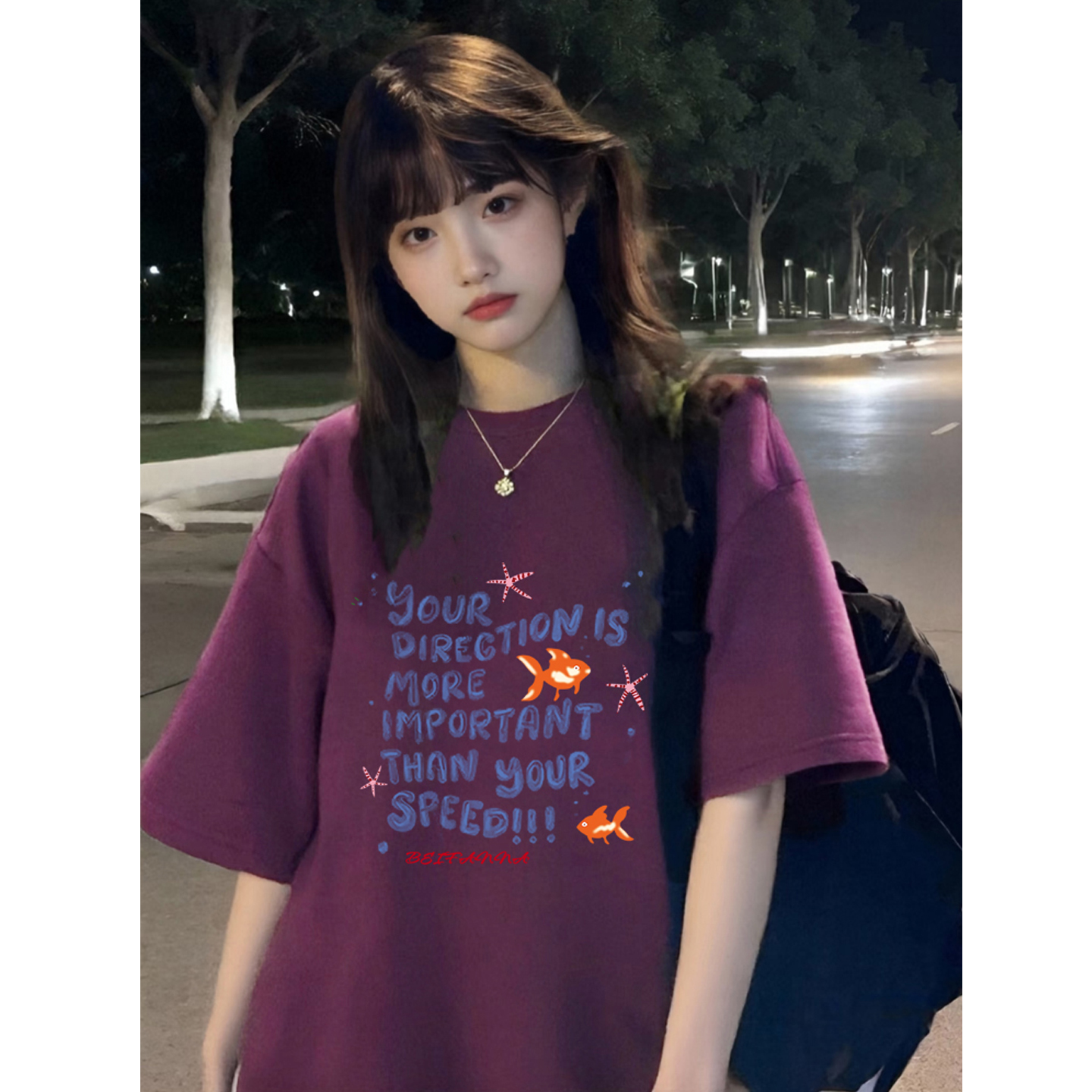 紫色上衣纯棉短袖t恤女