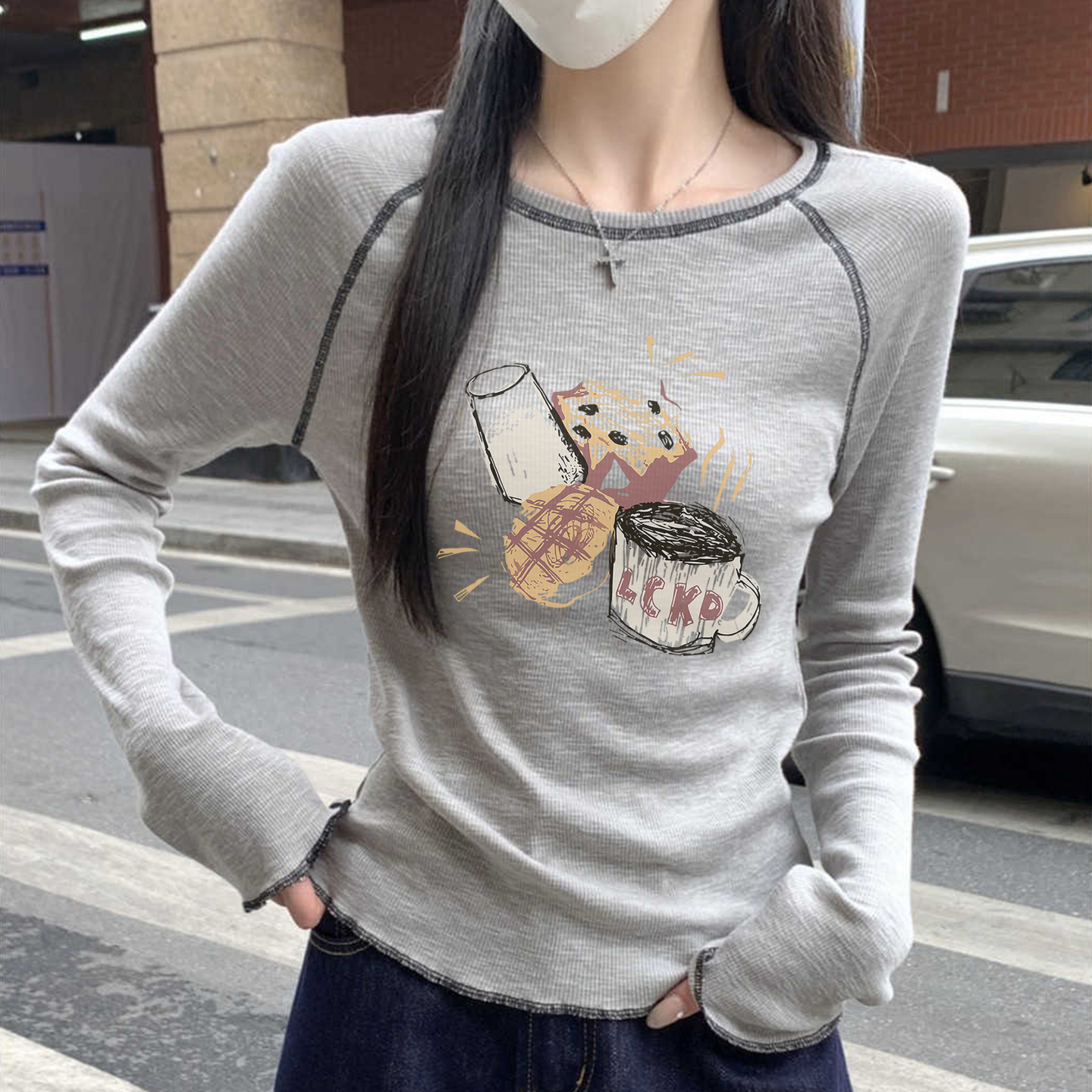 早秋巨好看长袖上衣内搭打底衫