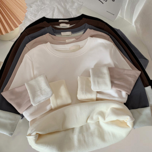 加绒内搭上衣白色德绒打底衫 修身 t恤2025新款 秋衣女外穿正肩长袖
