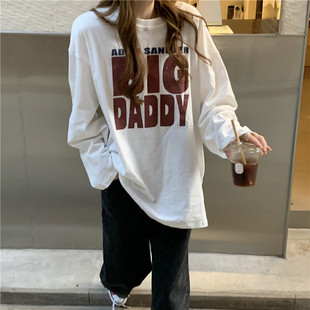 秋冬 纯棉t恤女长袖 2025新款 春秋薄款 港味ins潮白色内搭加绒打底衫