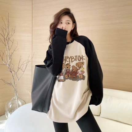 衣服女2023新款爆款秋冬中长款t恤遮屁股长袖上衣加绒加厚打底衫