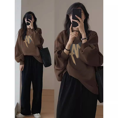 山东即墨银狐绒卫衣女2025新款爆款秋冬季加绒加厚大码宽松慵懒风