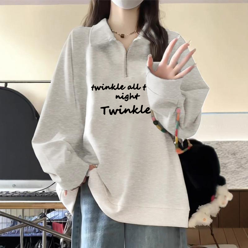 灰色polo领卫衣女款大码女装