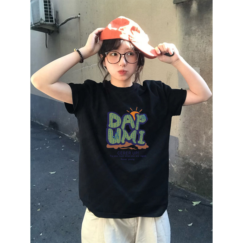 黑色短袖t恤女2026新款夏天穿搭纯棉宽松显瘦大码胖mm女装上衣潮图片