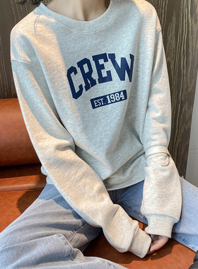 美式慵懒chic灰色卫衣女春秋季宽松薄款2025年新款hiphop潮牌上衣
