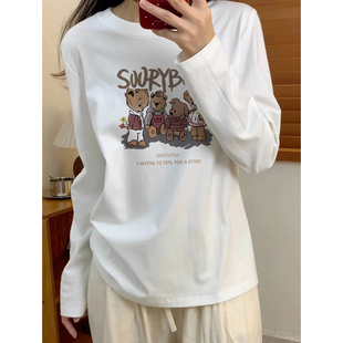 美式 女春季 穿搭圆领大码 女装 t恤 白色打底衫 内搭上衣长袖 2025新款