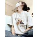 灰色短袖t恤女2026新款夏季纯棉大码巨好看女装胖mm圆领美式上衣