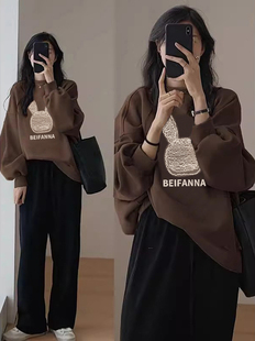 山东即墨加绒卫衣女款2025新款爆款秋冬季大码圆领oversize上衣