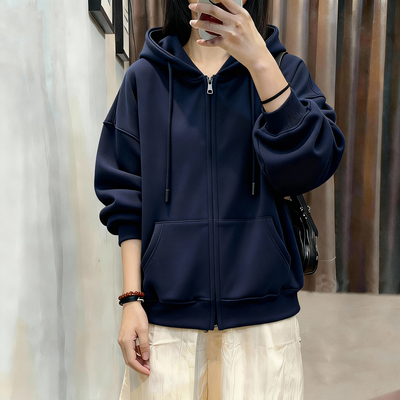 藏蓝色加绒卫衣女款加厚2025新款