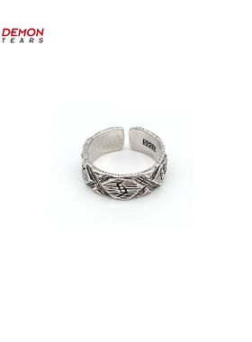 维京刻纹镀银开口戒指