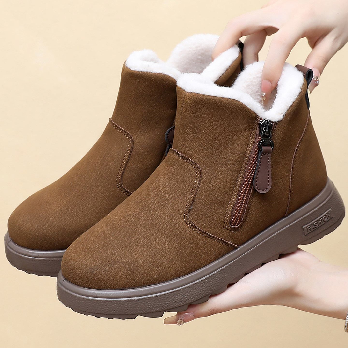 冬季老北京雪地靴加绒保暖短靴棉素面简约防寒防滑软底妈妈棉靴子,女鞋,时尚雪地靴,淘宝优惠券,粉丝福利购,淘宝优惠卷