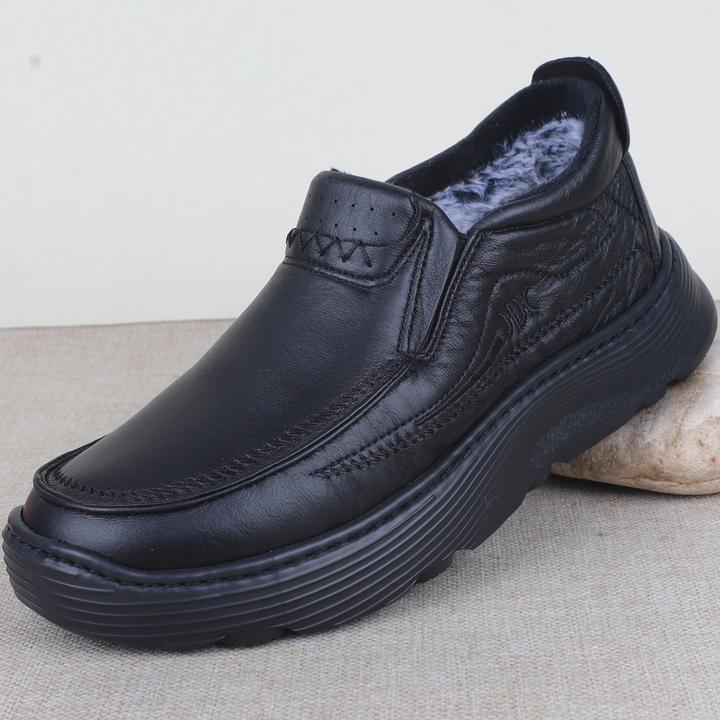 加绒保暖棉鞋男士爸爸一脚蹬休闲