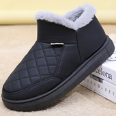 防寒保暖一脚蹬菱格纹防水棉鞋 家居防滑包头拖鞋 男加绒老北京布鞋