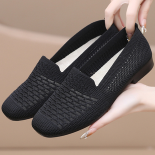 老北京夏网面布鞋通勤透气平底一脚蹬舒适妈妈鞋百搭日常镂空女鞋