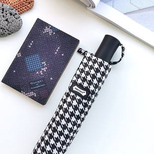 105CM晴雨伞简约时尚黑白千鸟格超轻全自动伞三折叠双人抗风男女