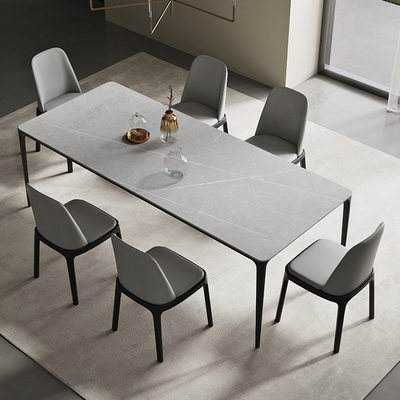 白蜡木实木八角椅家用岛台餐桌吃饭一体长方形进口岩板意式小户型