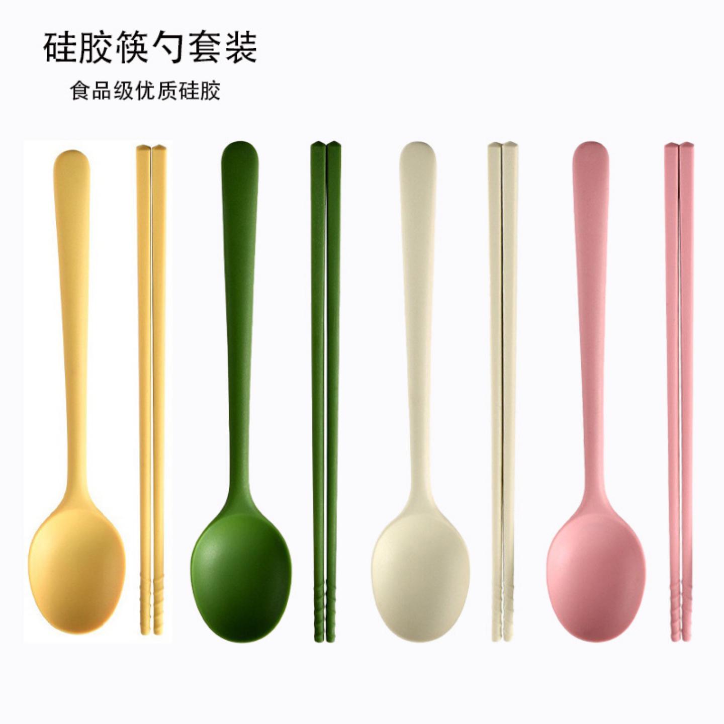 复古硅胶筷子家用高档抗菌防霉勺子餐具两件套家庭专人专用食品级